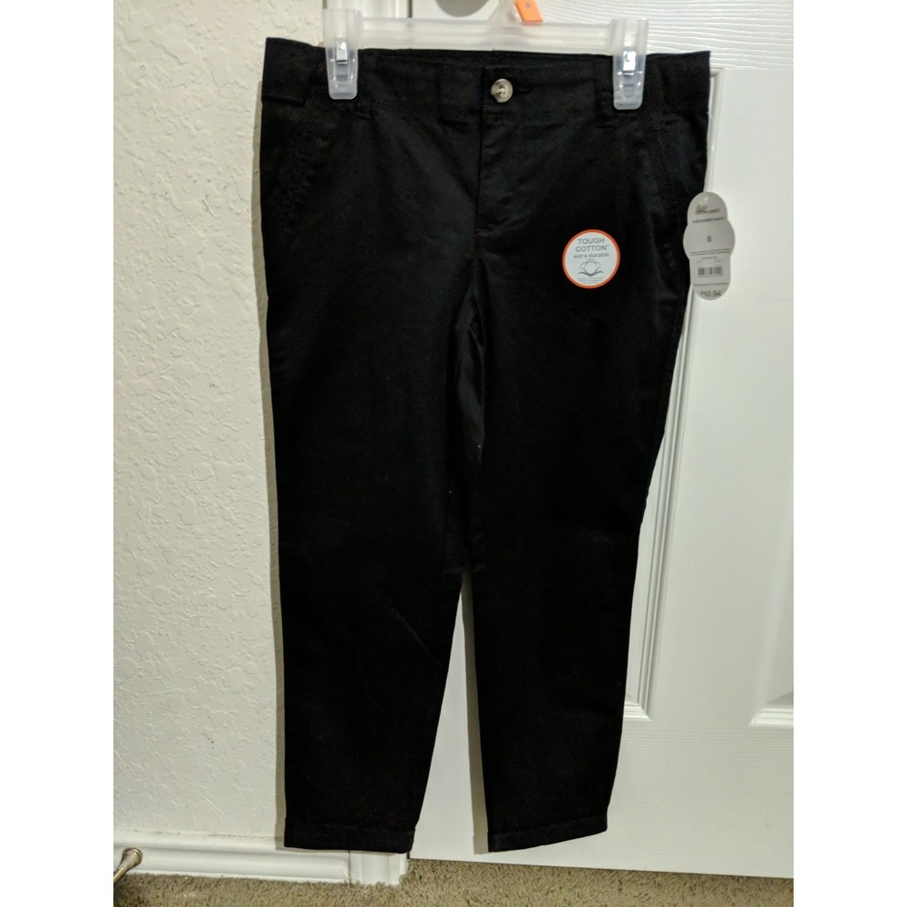 Girls Black Chino Pants Adjustable Waist Size 8 NEW